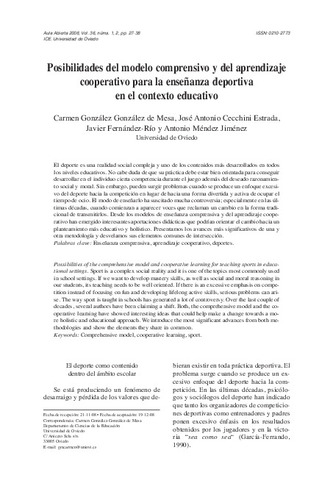 Posibilidades del modelo comprensivo y del aprendizaje cooperativo para la enseñanza  deportiva en el contexto educativo