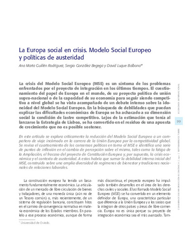 La Europa social en crisis. Modelo Social Europeo y políticas de austeridad